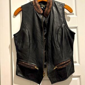 Black Leather Vest with Brown Accents